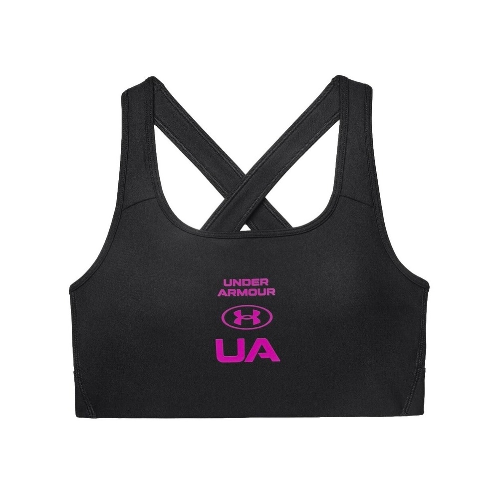 Women's Under Armour UA Crossback Graphic Black Medium Impact Sports Bra Sz L NW